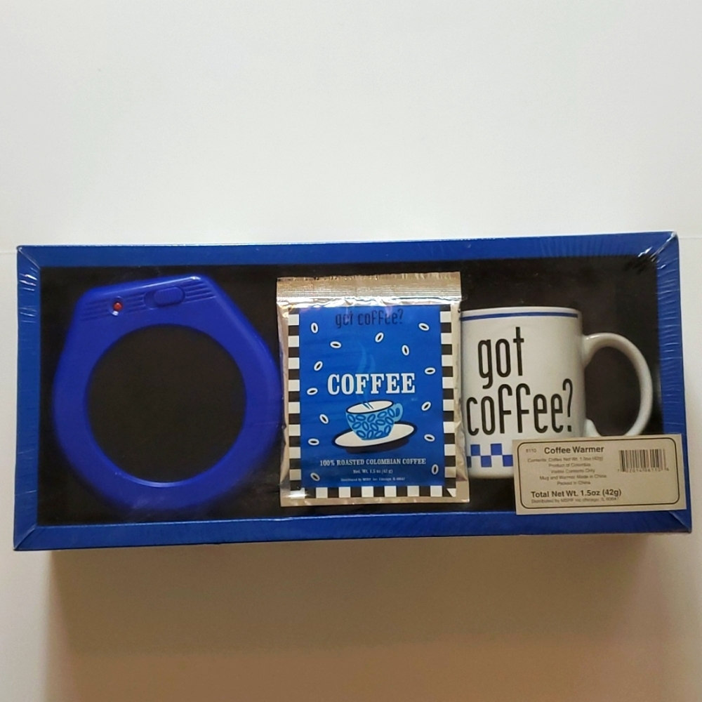 Got Coffee coffee warmer, mug and coffee set